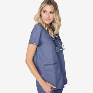 FIGS Large Heather Denim Accra Scrub Top